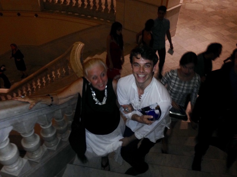 Cuban Ballet legend Iraid Malberty walks up the stairs with Mayor at the Gran Teatro De La Habana